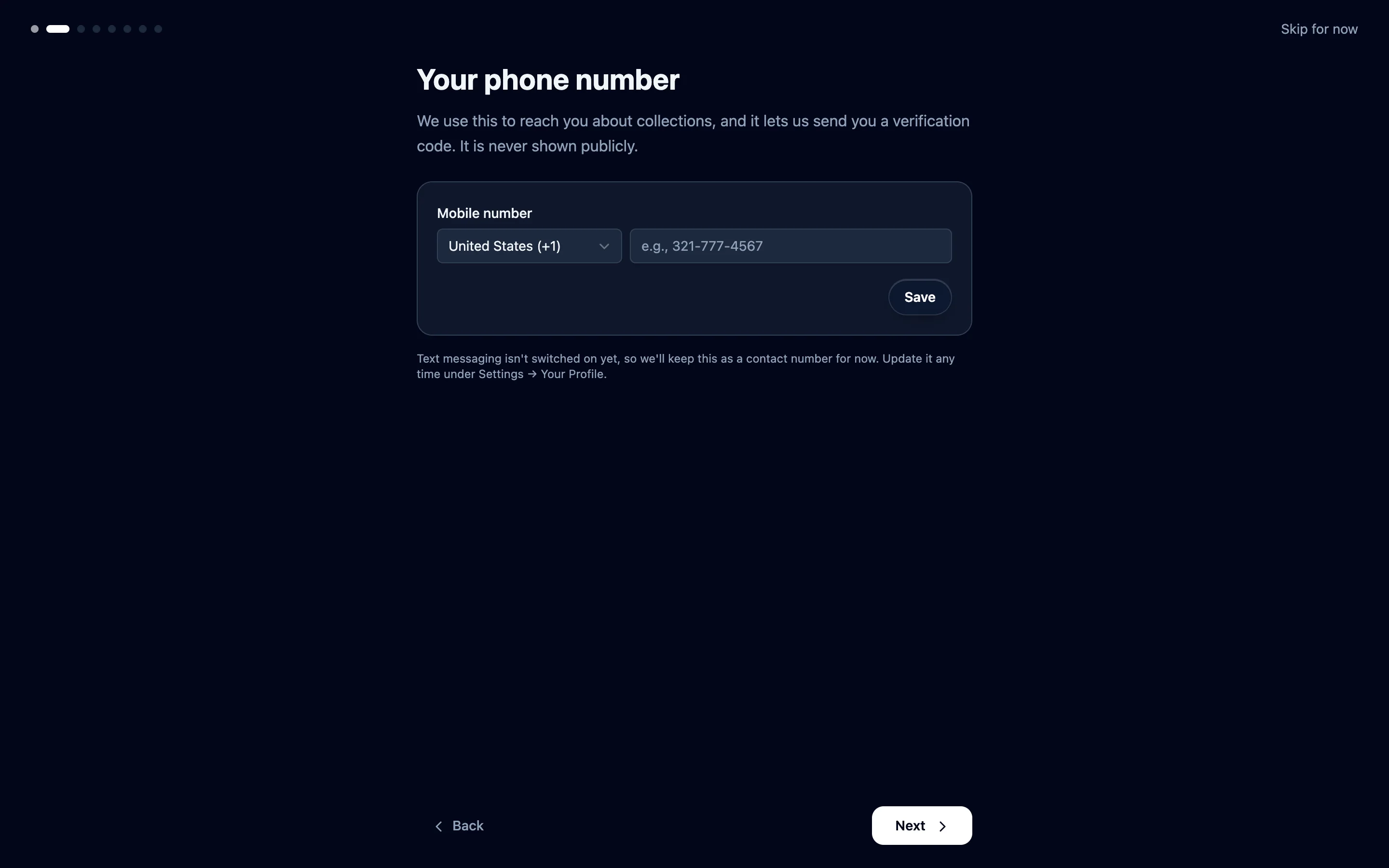 Enter your mobile number and click Save