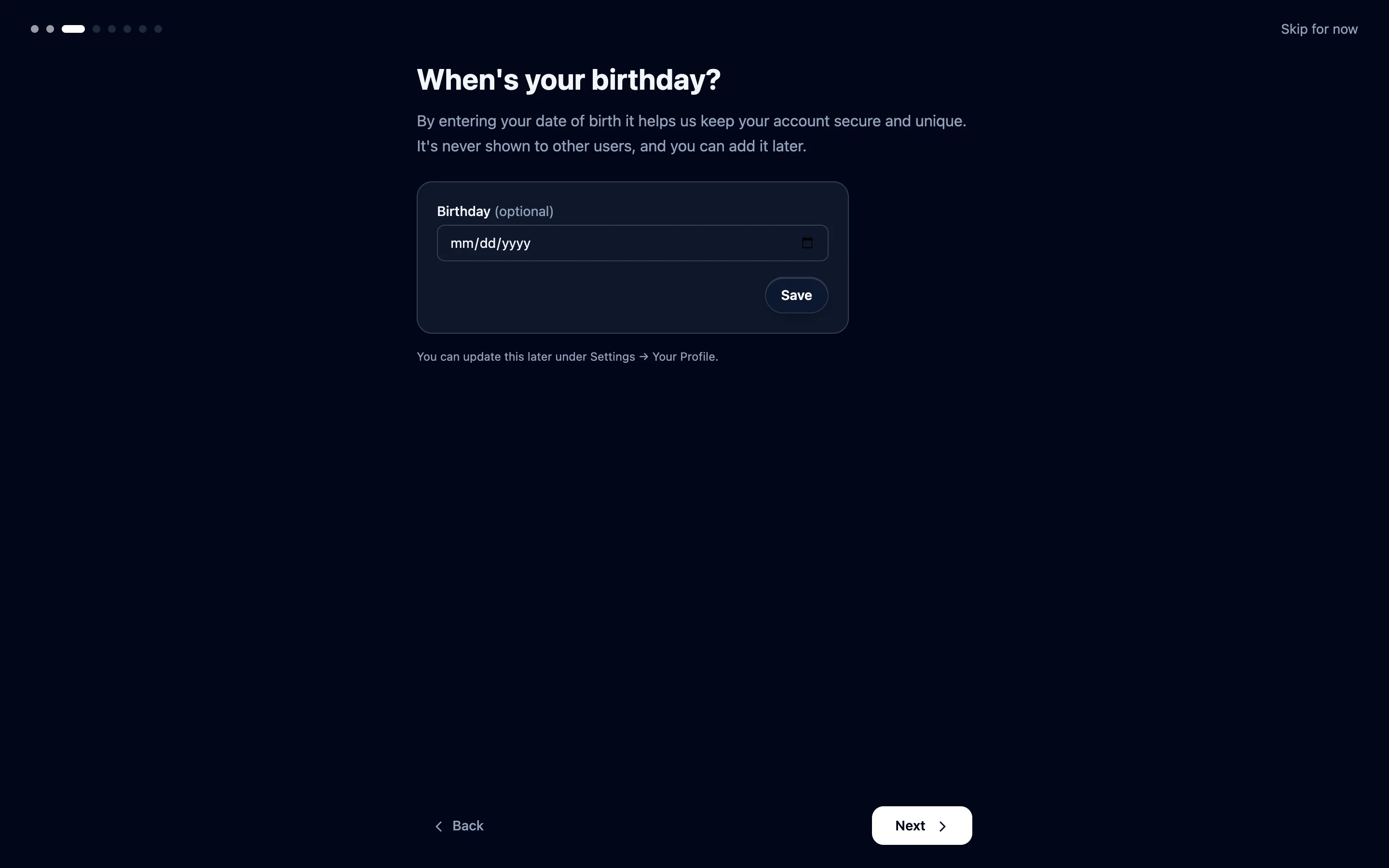 Enter your date of birth, then click Next