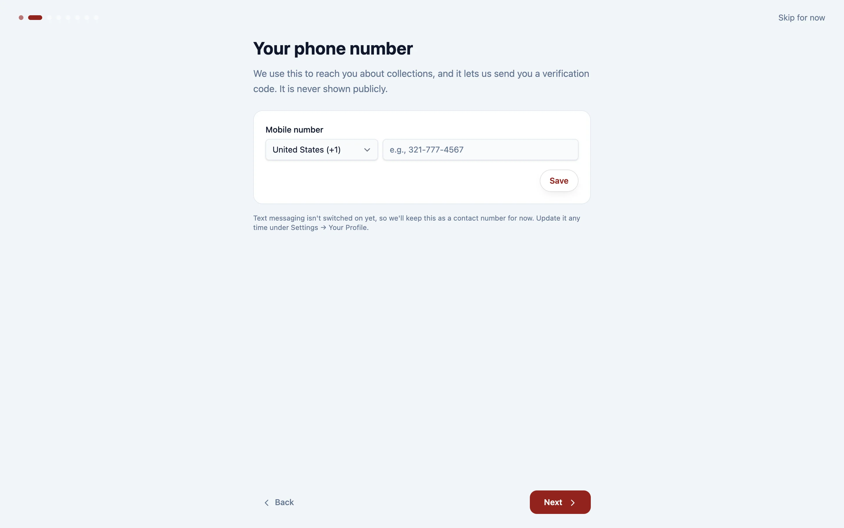 Enter your mobile number and click Save