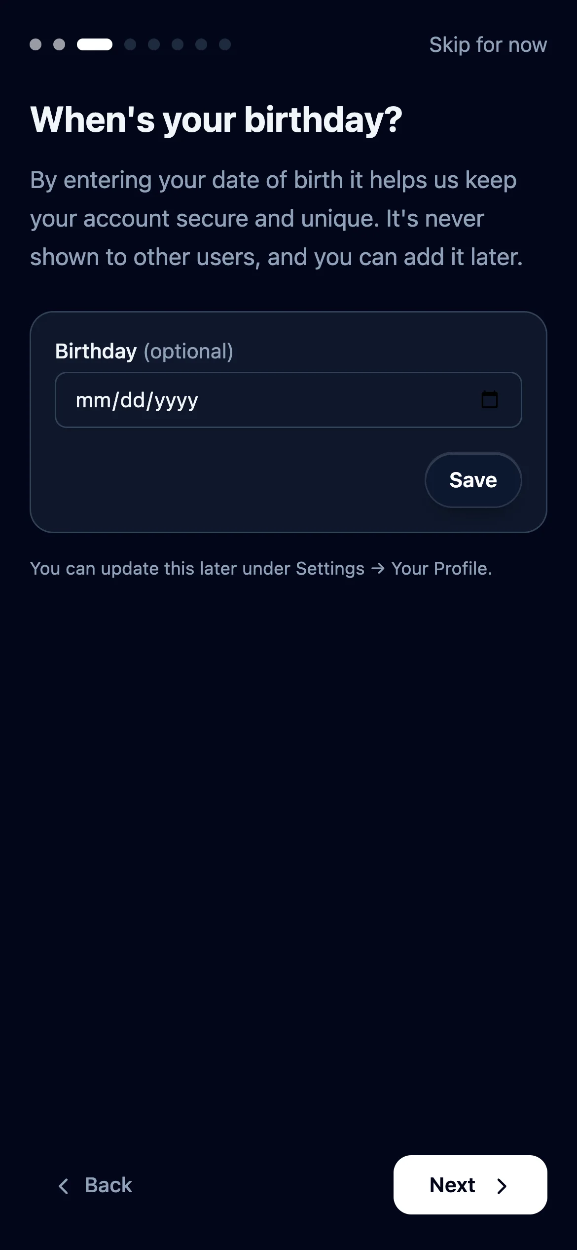 Enter your date of birth, then click Next