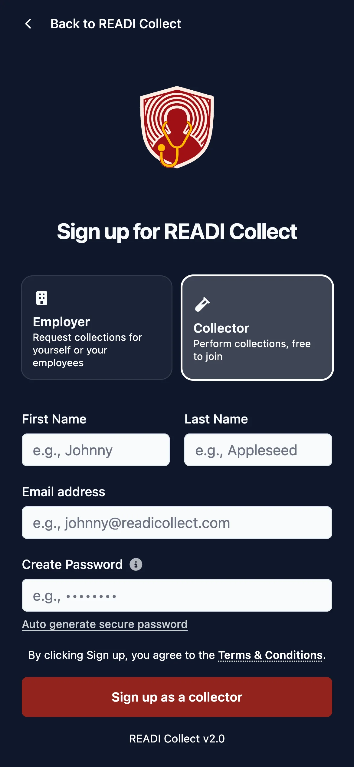 Click Collector, then fill in your details