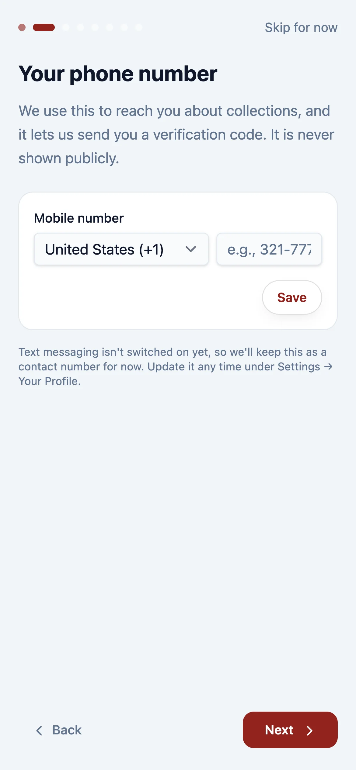Enter your mobile number and click Save