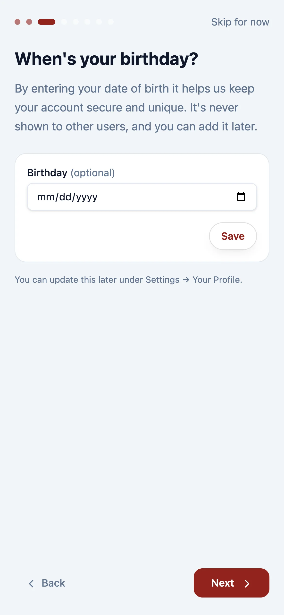 Enter your date of birth, then click Next