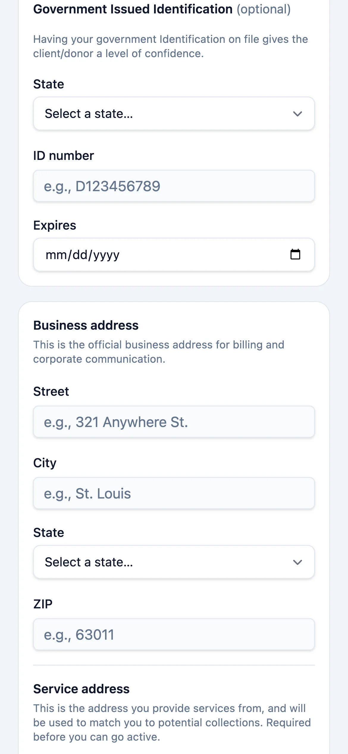 Enter your ID and your two addresses, then click Save