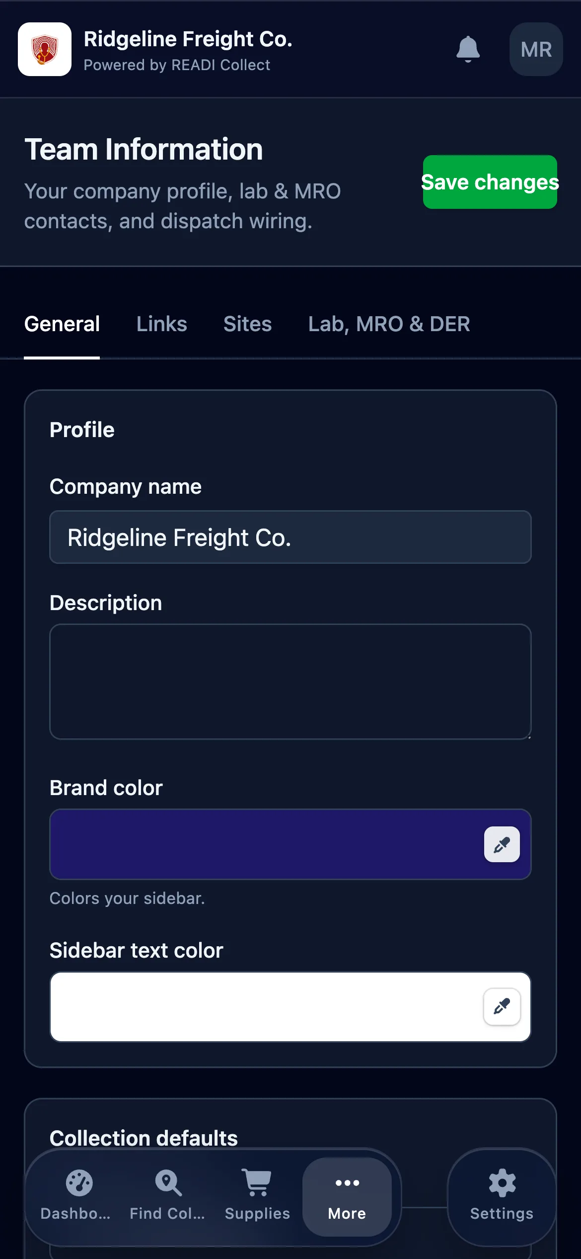 Enter your profile and brand colour