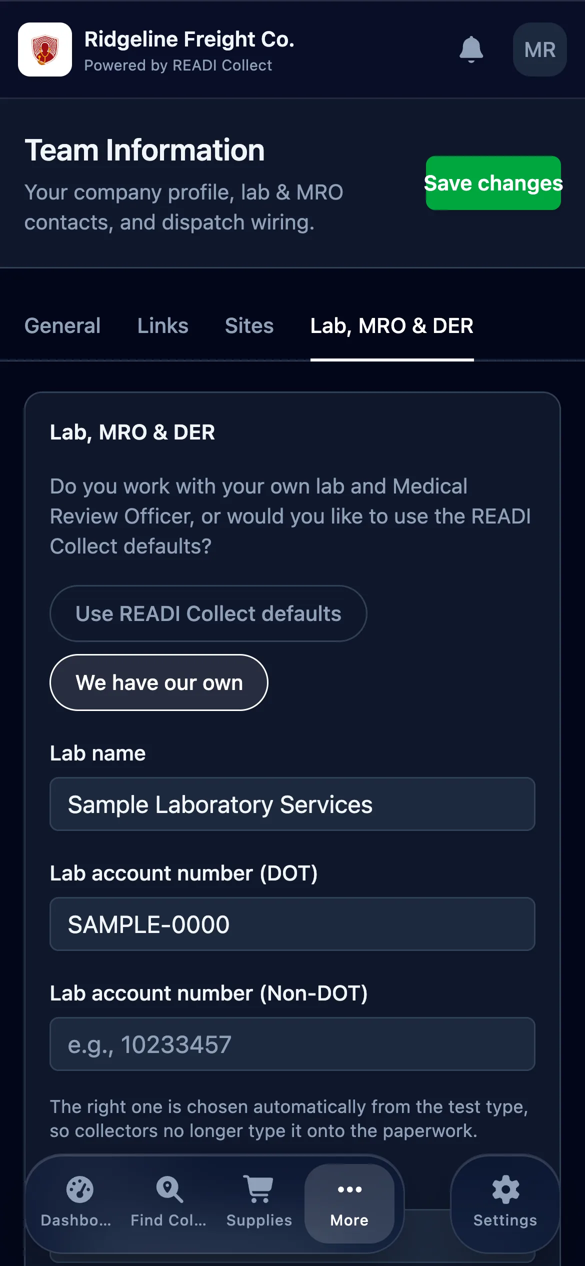 Enter your lab, MRO and DER