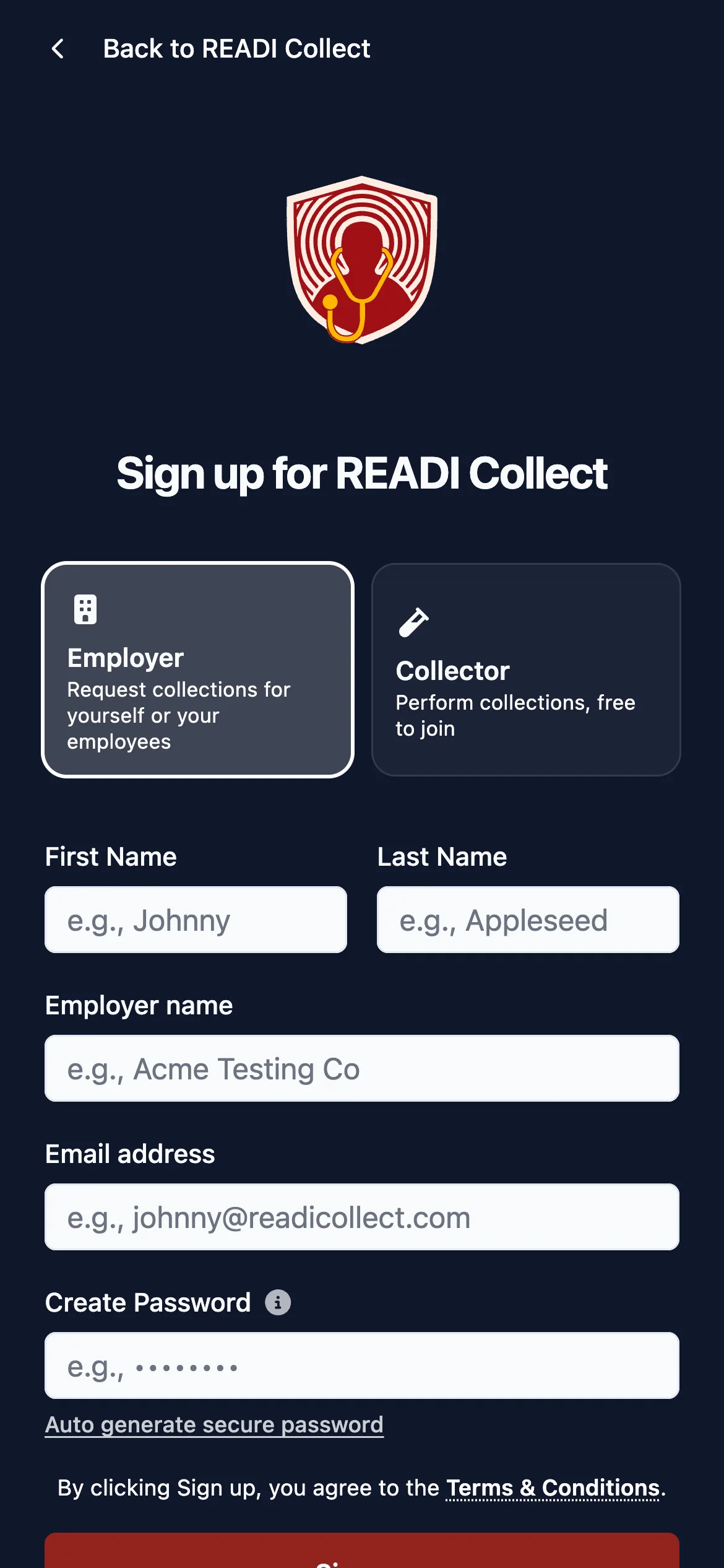 Choose Employer, then register