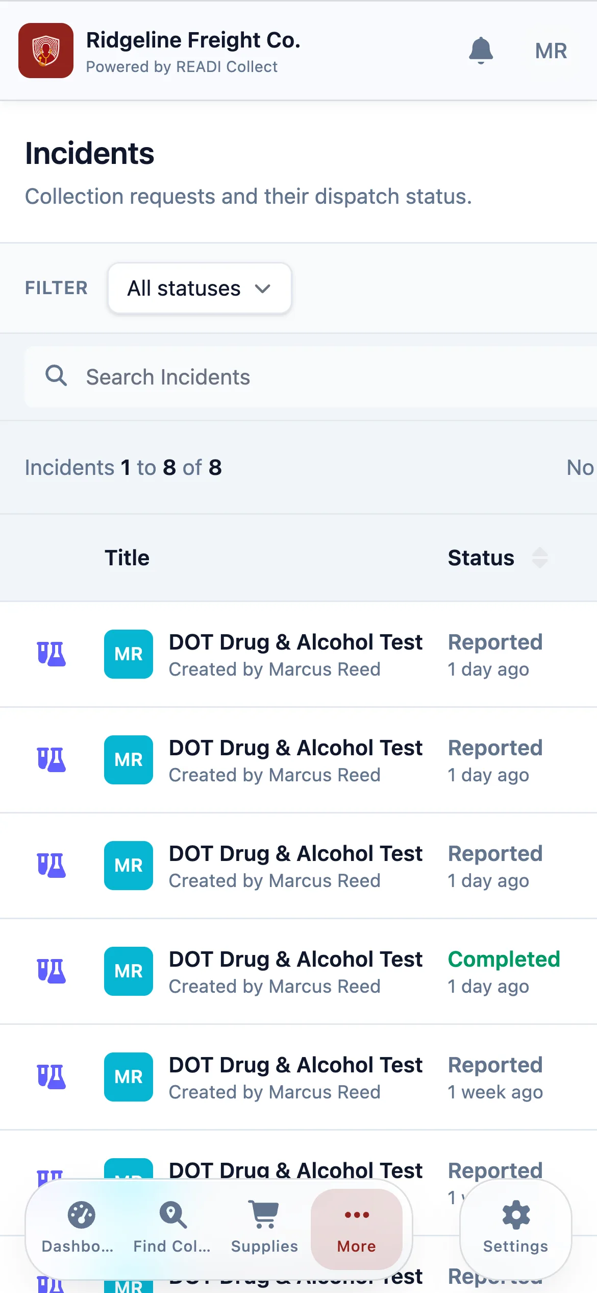 Click Incidents, then a row