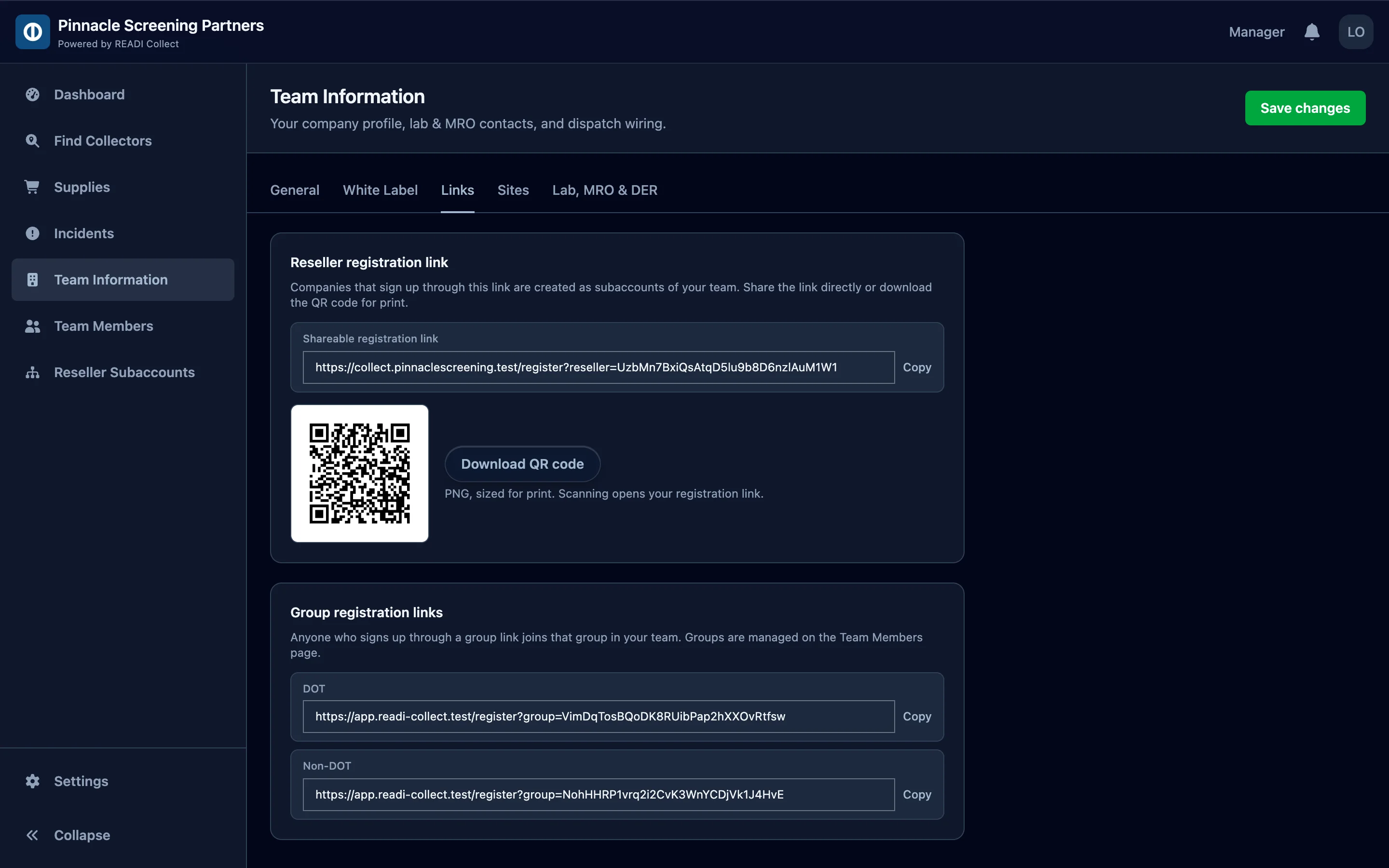 Open the Links tab, then Copy the link or Download the QR code