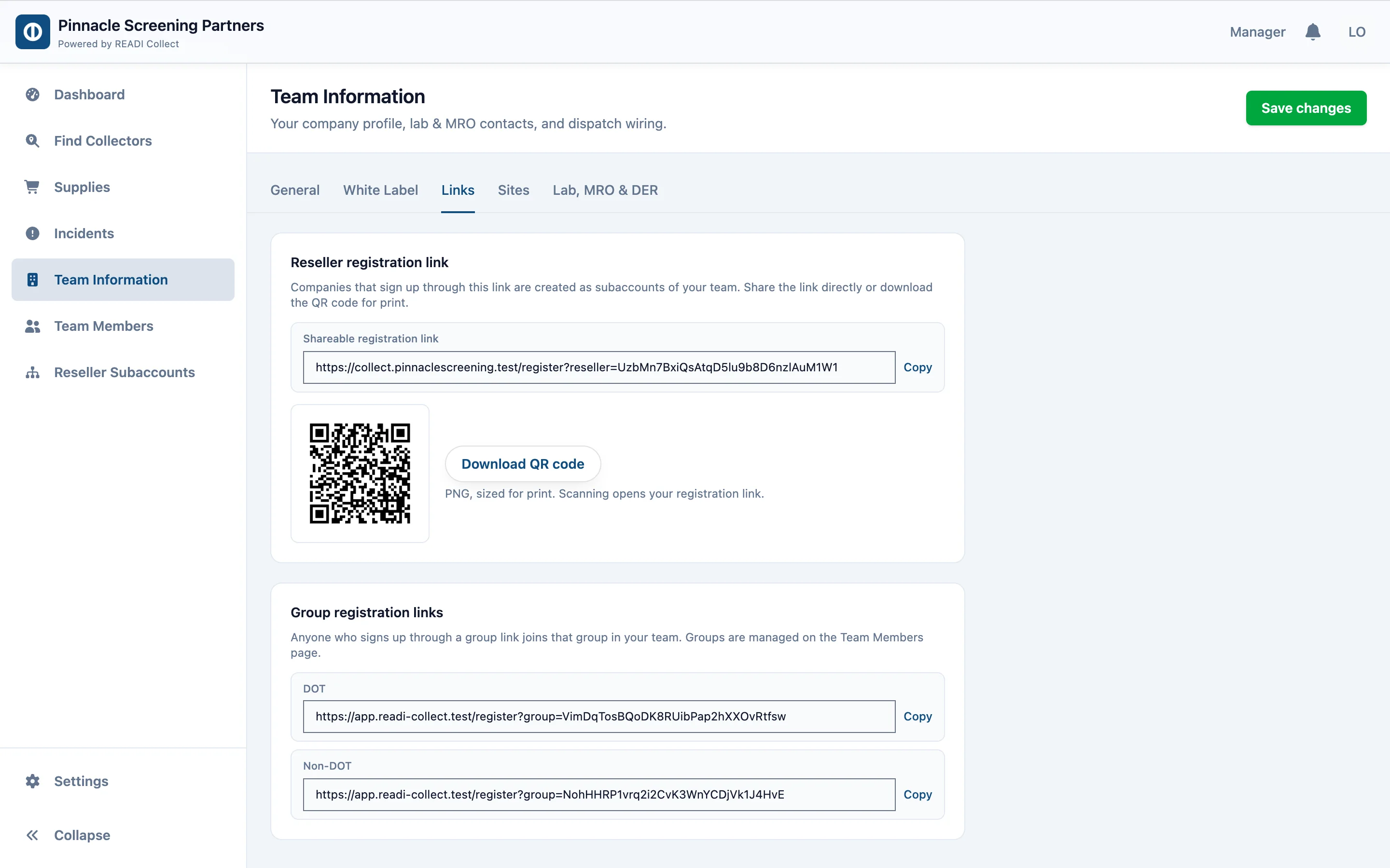 Open the Links tab, then Copy the link or Download the QR code