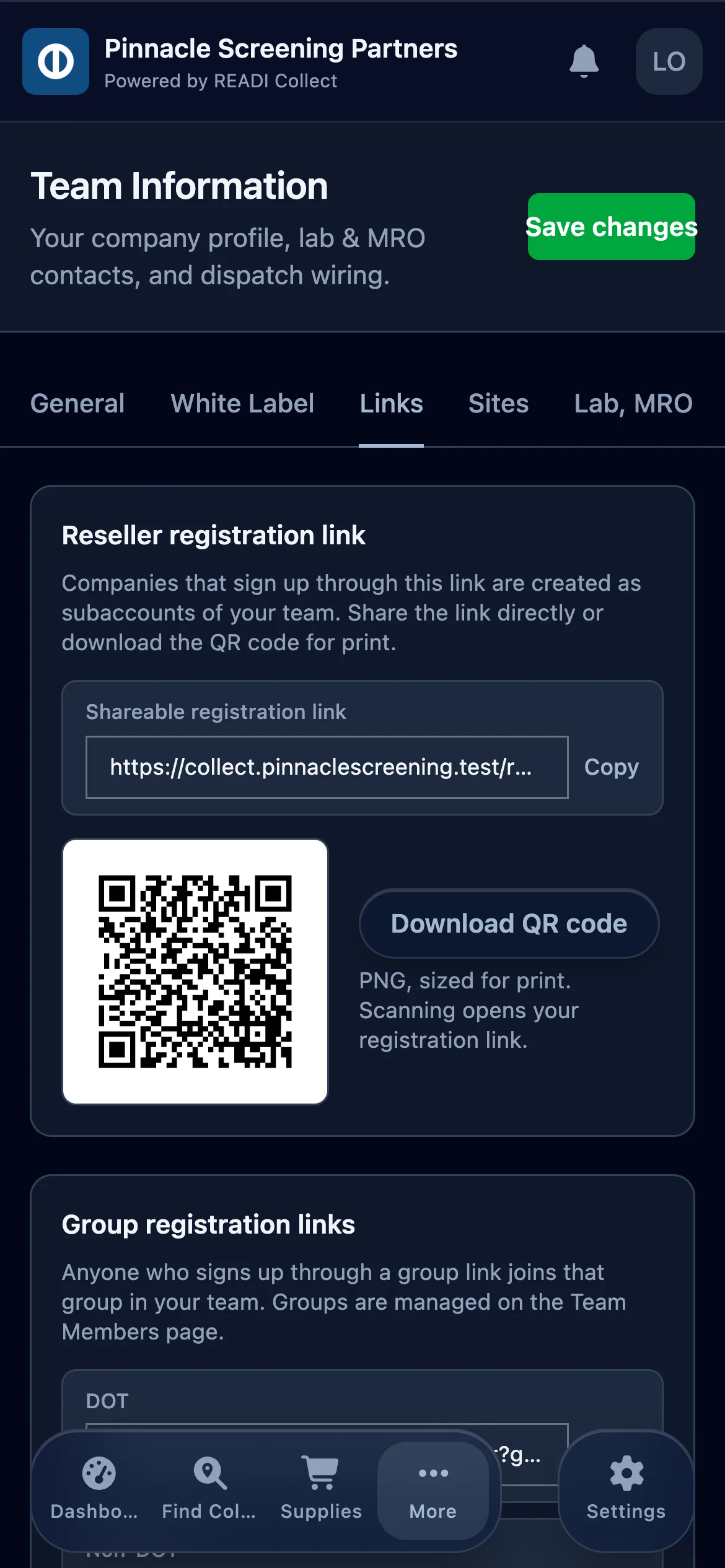 Open the Links tab, then Copy the link or Download the QR code