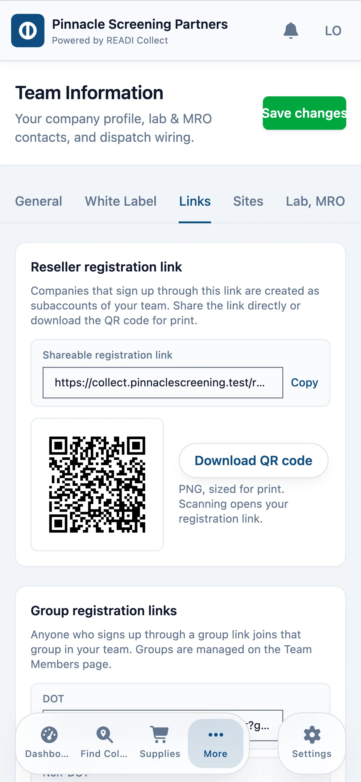 Open the Links tab, then Copy the link or Download the QR code