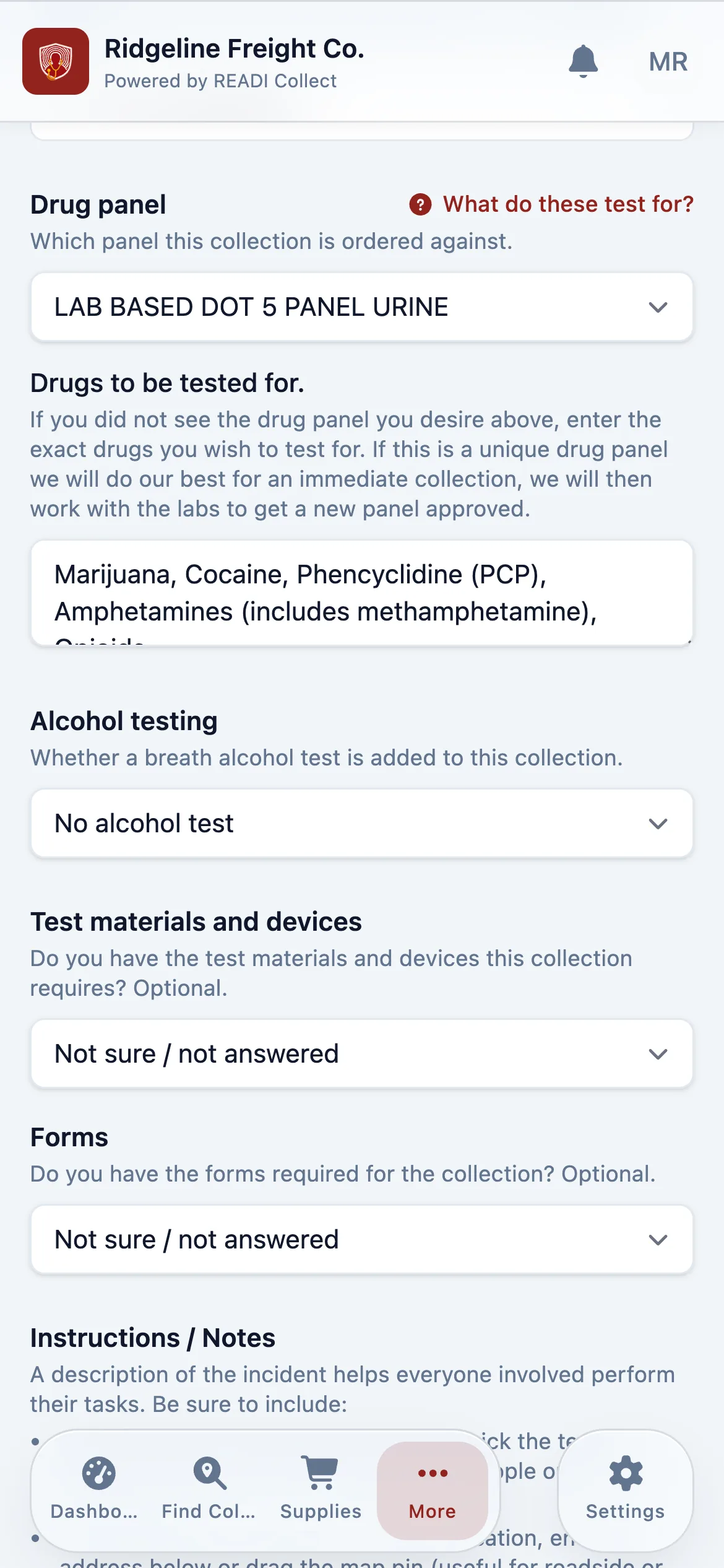 Pick the reason, type and panel