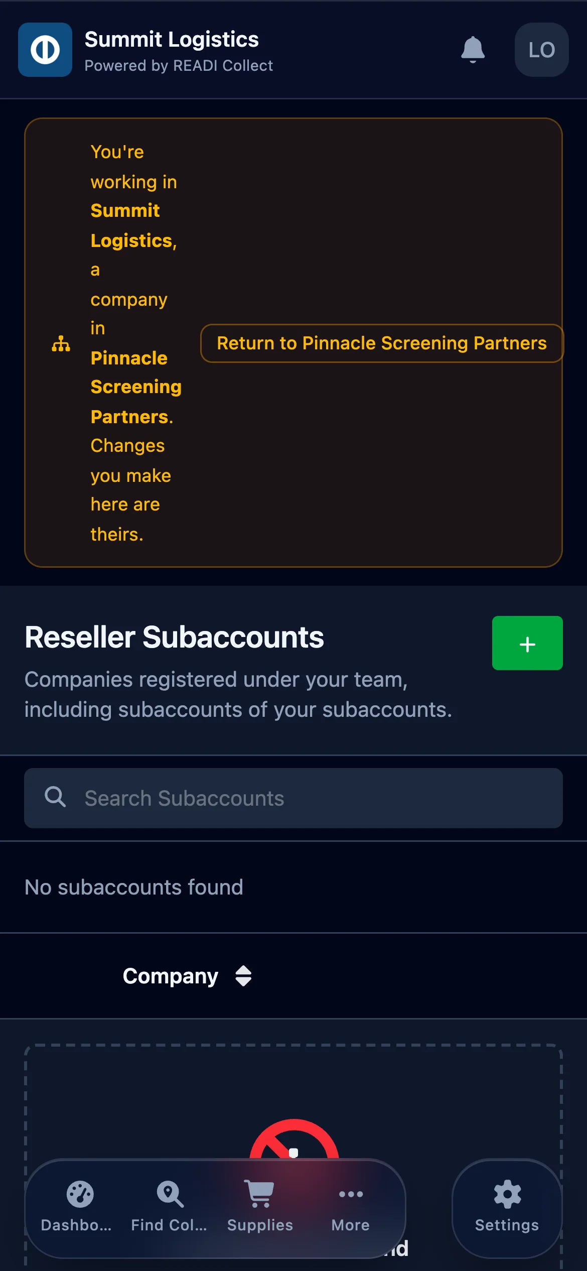Click Switch to this company on a subaccount