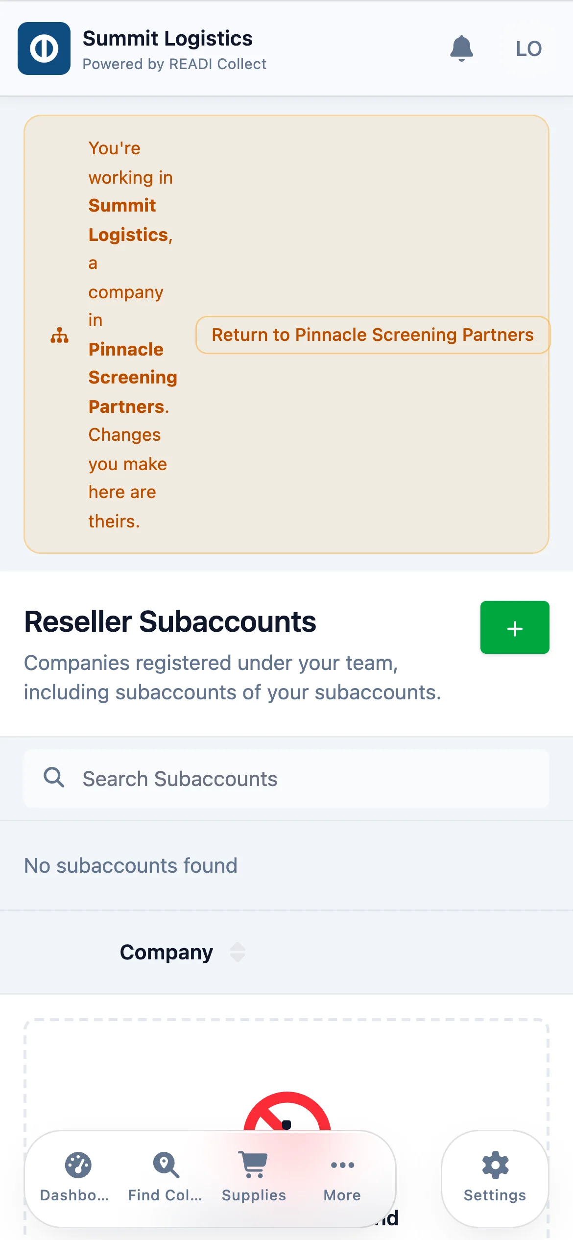 Click Switch to this company on a subaccount