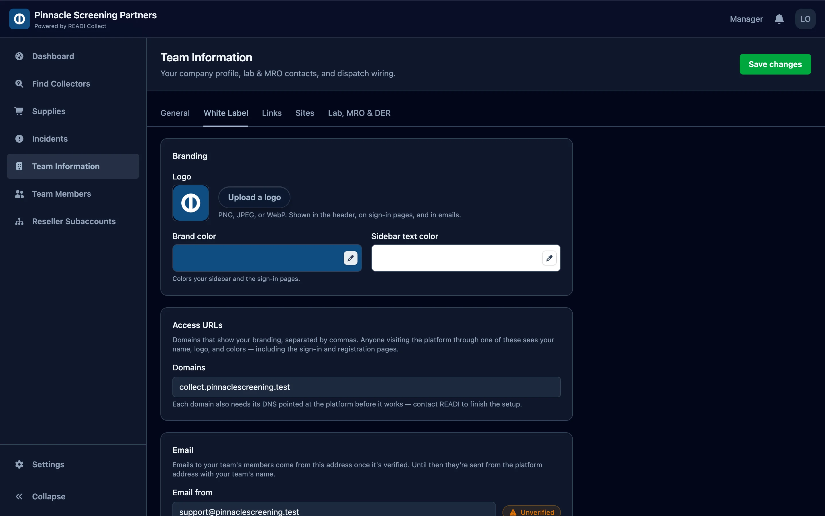 Upload a logo and pick your brand colour and sidebar text colour