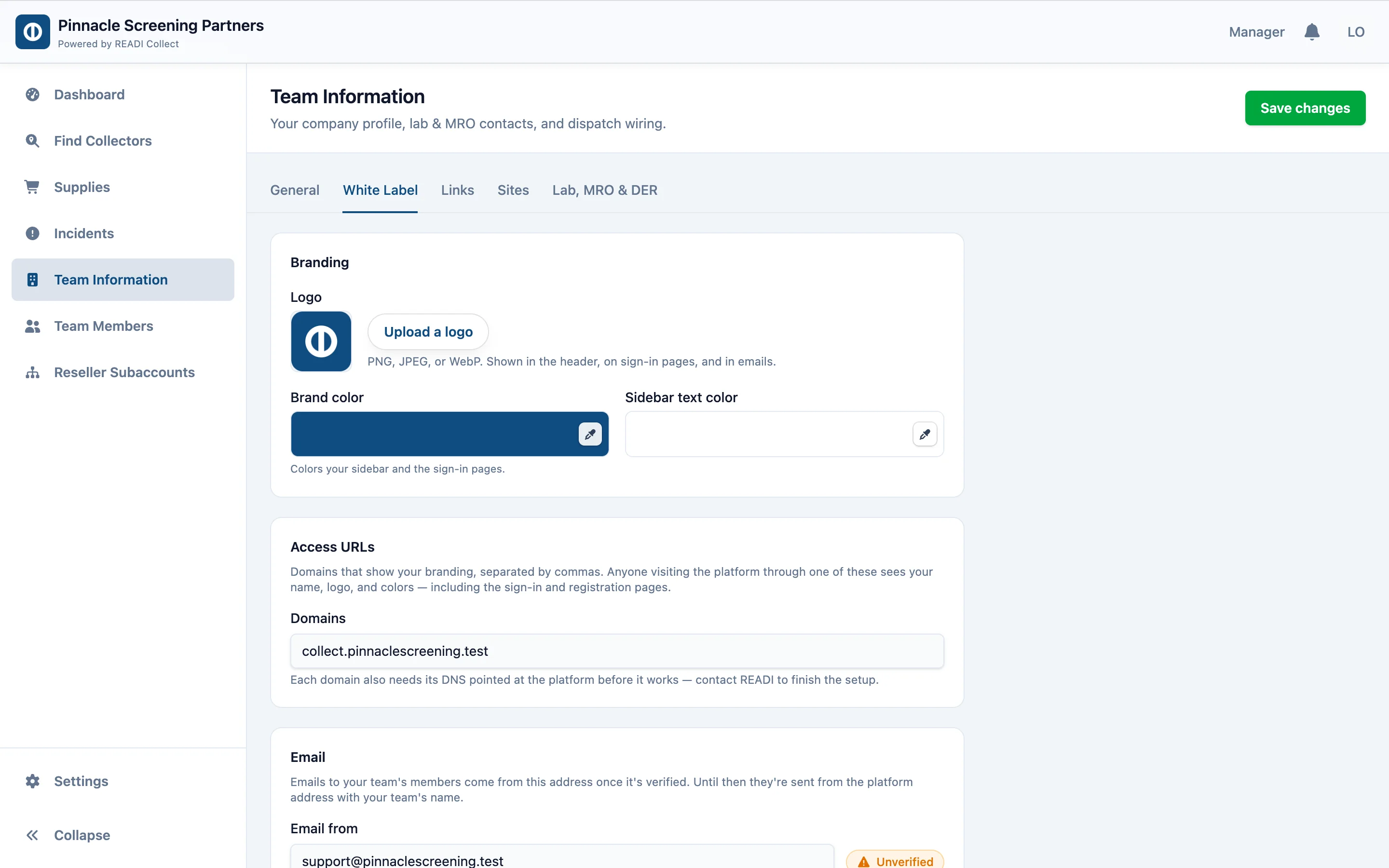 Upload a logo and pick your brand colour and sidebar text colour