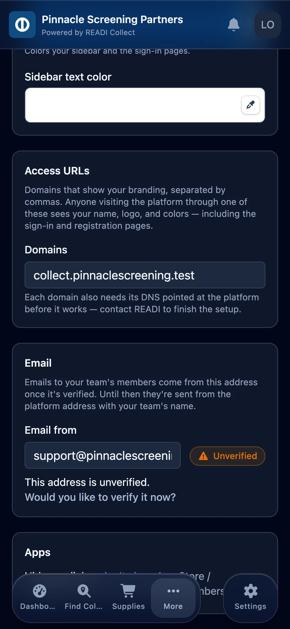 Add your web address and sender email, then choose whether to hide the app links