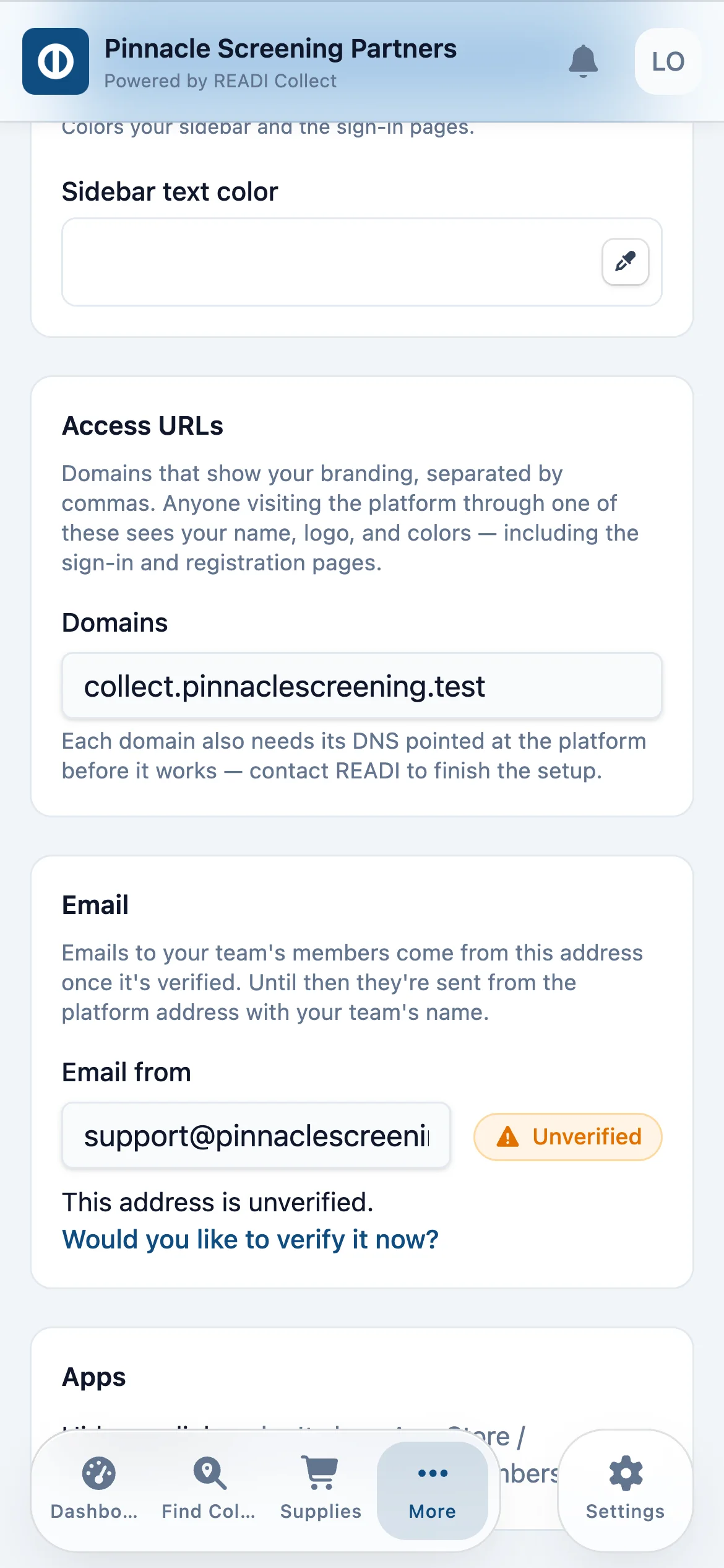 Add your web address and sender email, then choose whether to hide the app links